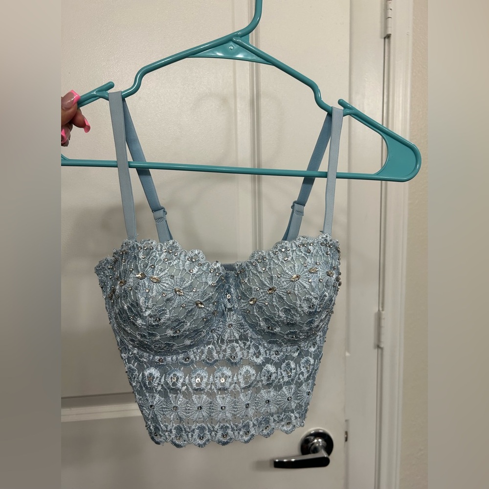 Light Blue Lace Bustier Crop Top